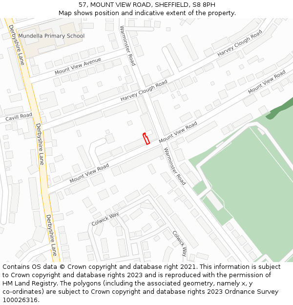 57, MOUNT VIEW ROAD, SHEFFIELD, S8 8PH: Location map and indicative extent of plot
