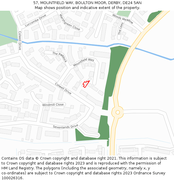 57, MOUNTFIELD WAY, BOULTON MOOR, DERBY, DE24 5AN: Location map and indicative extent of plot