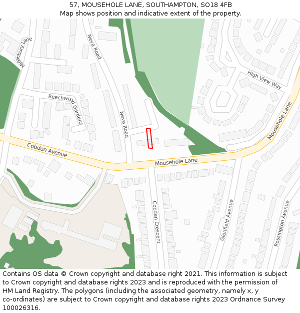 57, MOUSEHOLE LANE, SOUTHAMPTON, SO18 4FB: Location map and indicative extent of plot