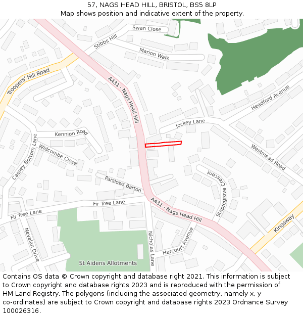 57, NAGS HEAD HILL, BRISTOL, BS5 8LP: Location map and indicative extent of plot