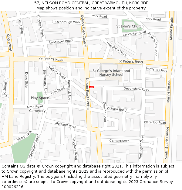 57, NELSON ROAD CENTRAL, GREAT YARMOUTH, NR30 3BB: Location map and indicative extent of plot