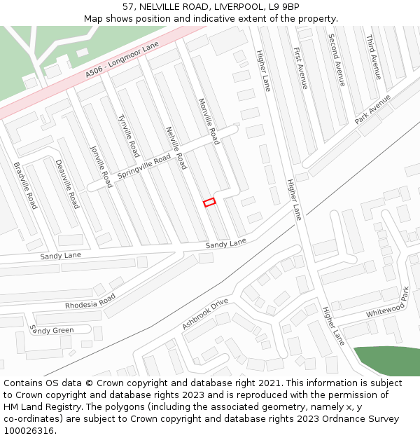57, NELVILLE ROAD, LIVERPOOL, L9 9BP: Location map and indicative extent of plot
