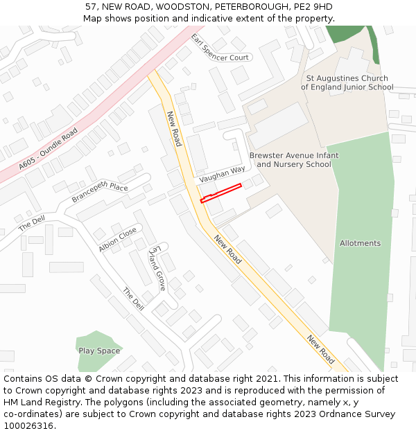 57, NEW ROAD, WOODSTON, PETERBOROUGH, PE2 9HD: Location map and indicative extent of plot