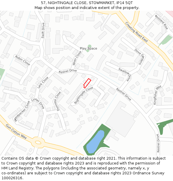 57, NIGHTINGALE CLOSE, STOWMARKET, IP14 5QT: Location map and indicative extent of plot