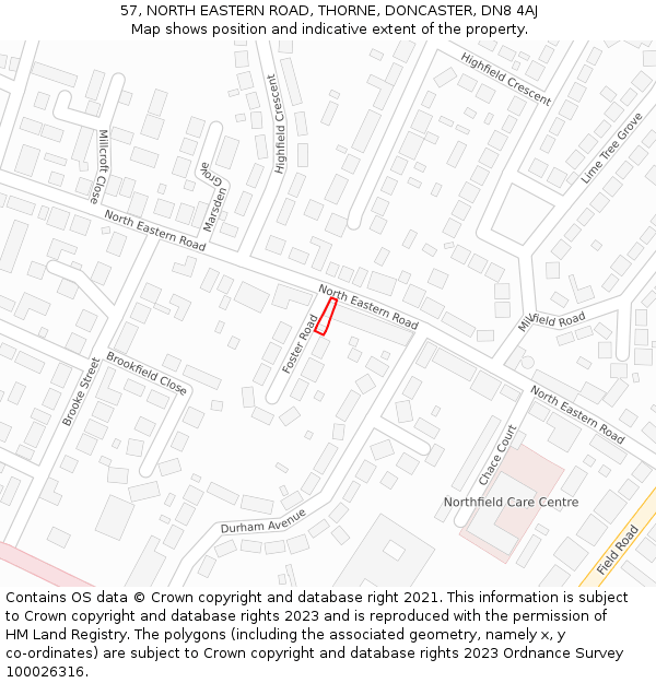 57, NORTH EASTERN ROAD, THORNE, DONCASTER, DN8 4AJ: Location map and indicative extent of plot