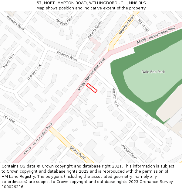 57, NORTHAMPTON ROAD, WELLINGBOROUGH, NN8 3LS: Location map and indicative extent of plot