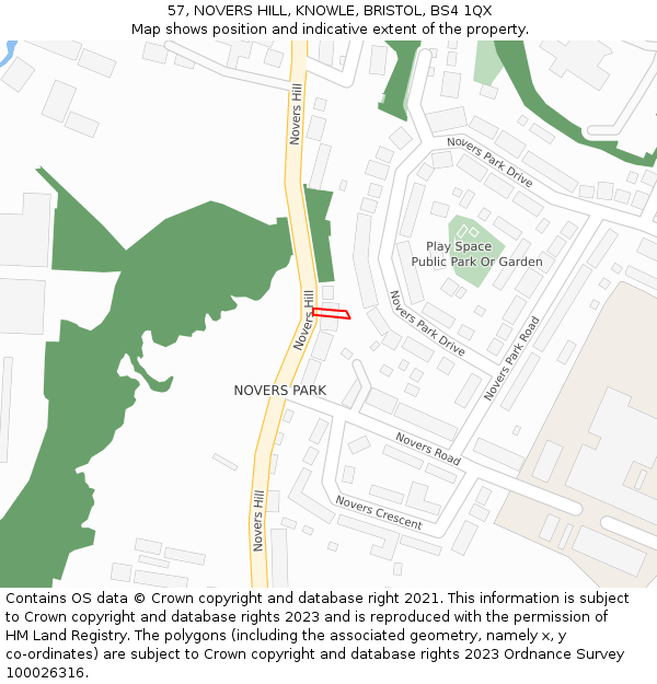 57, NOVERS HILL, KNOWLE, BRISTOL, BS4 1QX: Location map and indicative extent of plot