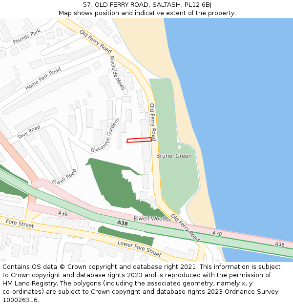 57, OLD FERRY ROAD, SALTASH, PL12 6BJ: Location map and indicative extent of plot
