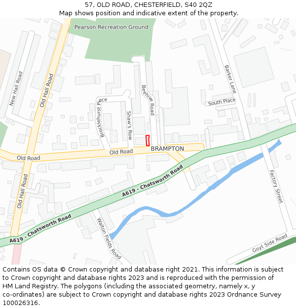 57, OLD ROAD, CHESTERFIELD, S40 2QZ: Location map and indicative extent of plot