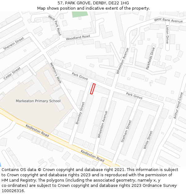57, PARK GROVE, DERBY, DE22 1HG: Location map and indicative extent of plot