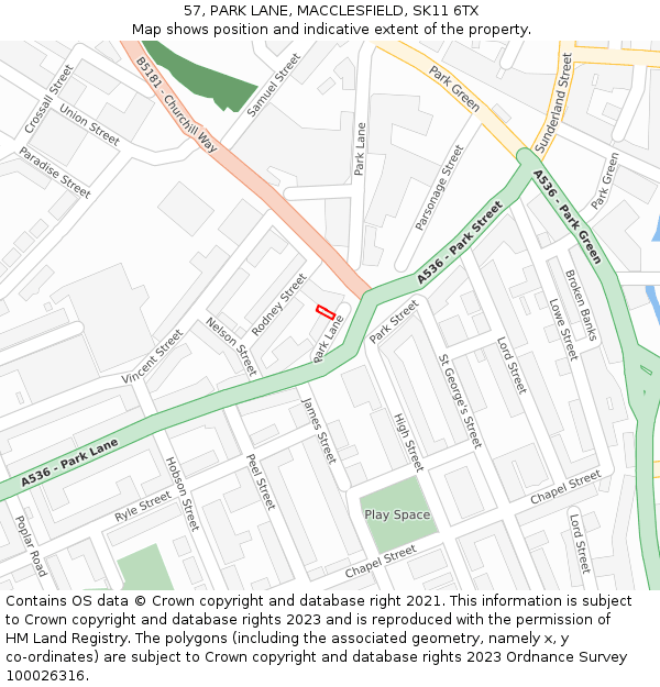 57, PARK LANE, MACCLESFIELD, SK11 6TX: Location map and indicative extent of plot
