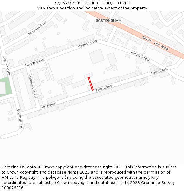 57, PARK STREET, HEREFORD, HR1 2RD: Location map and indicative extent of plot