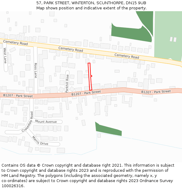 57, PARK STREET, WINTERTON, SCUNTHORPE, DN15 9UB: Location map and indicative extent of plot