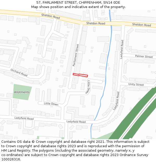 57, PARLIAMENT STREET, CHIPPENHAM, SN14 0DE: Location map and indicative extent of plot