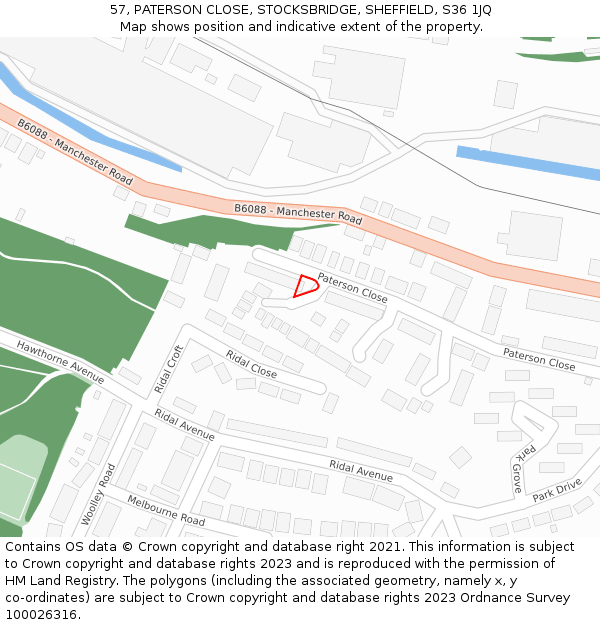 57, PATERSON CLOSE, STOCKSBRIDGE, SHEFFIELD, S36 1JQ: Location map and indicative extent of plot