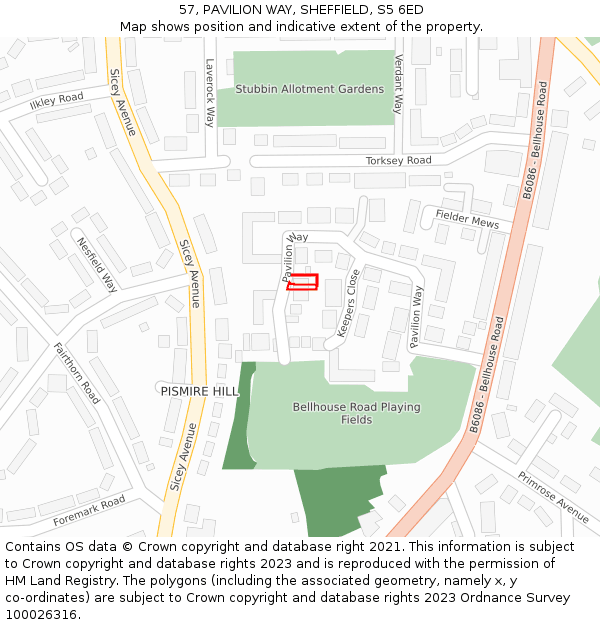 57, PAVILION WAY, SHEFFIELD, S5 6ED: Location map and indicative extent of plot