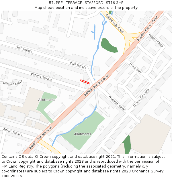 57, PEEL TERRACE, STAFFORD, ST16 3HE: Location map and indicative extent of plot
