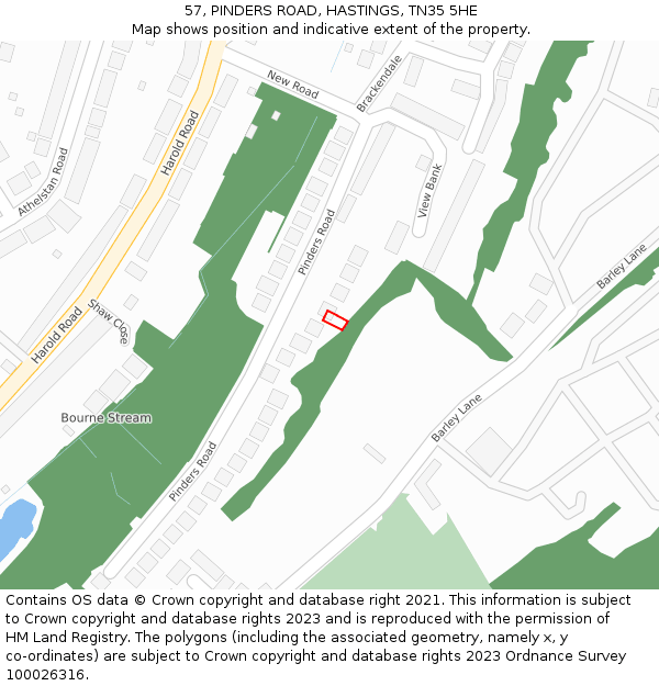 57, PINDERS ROAD, HASTINGS, TN35 5HE: Location map and indicative extent of plot