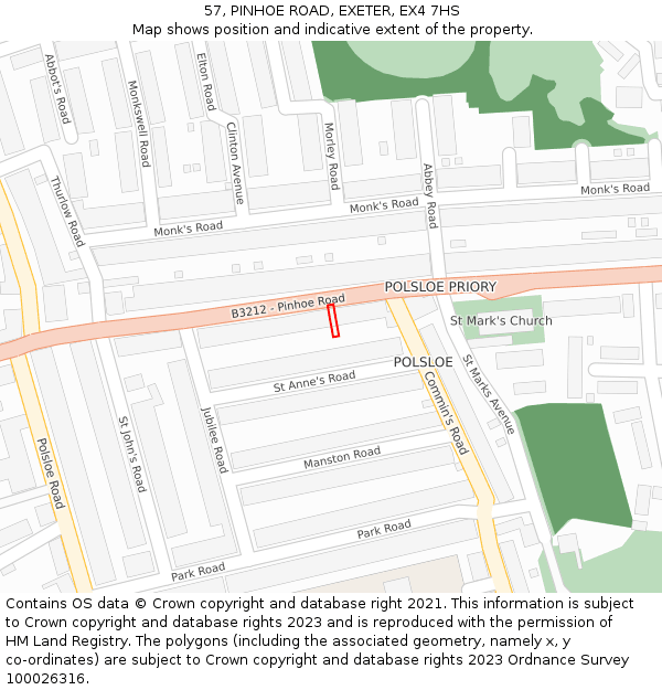 57, PINHOE ROAD, EXETER, EX4 7HS: Location map and indicative extent of plot