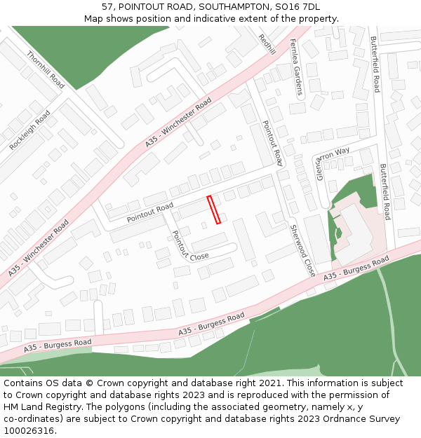 57, POINTOUT ROAD, SOUTHAMPTON, SO16 7DL: Location map and indicative extent of plot