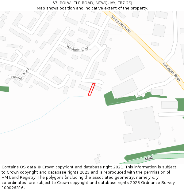 57, POLWHELE ROAD, NEWQUAY, TR7 2SJ: Location map and indicative extent of plot