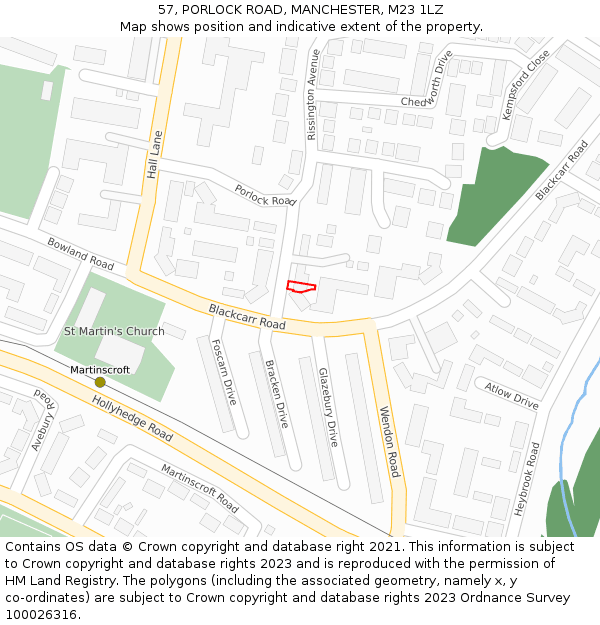 57, PORLOCK ROAD, MANCHESTER, M23 1LZ: Location map and indicative extent of plot