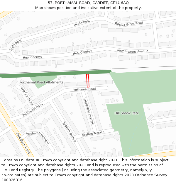 57, PORTHAMAL ROAD, CARDIFF, CF14 6AQ: Location map and indicative extent of plot