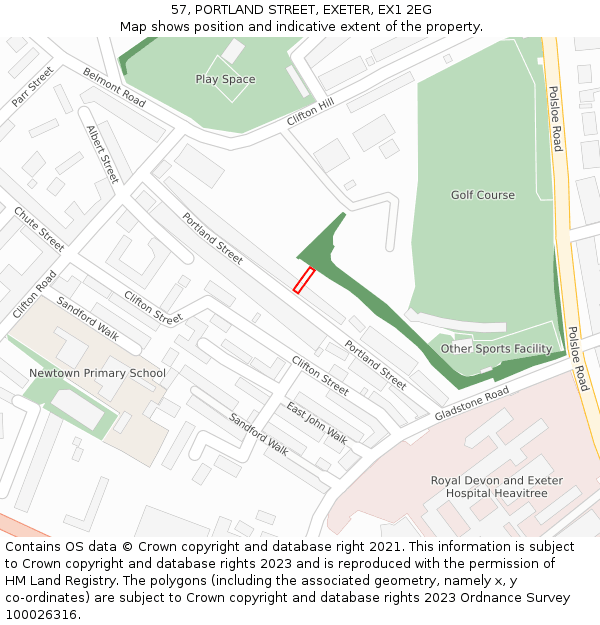 57, PORTLAND STREET, EXETER, EX1 2EG: Location map and indicative extent of plot