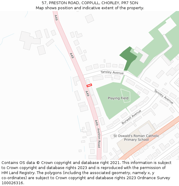 57, PRESTON ROAD, COPPULL, CHORLEY, PR7 5DN: Location map and indicative extent of plot