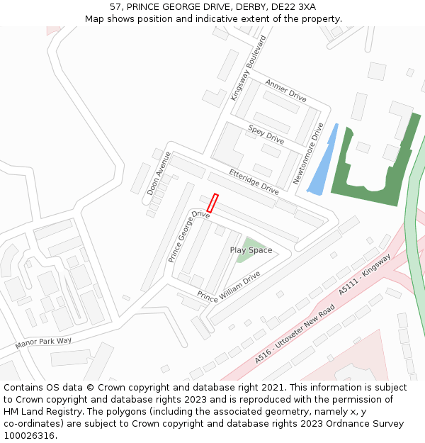 57, PRINCE GEORGE DRIVE, DERBY, DE22 3XA: Location map and indicative extent of plot