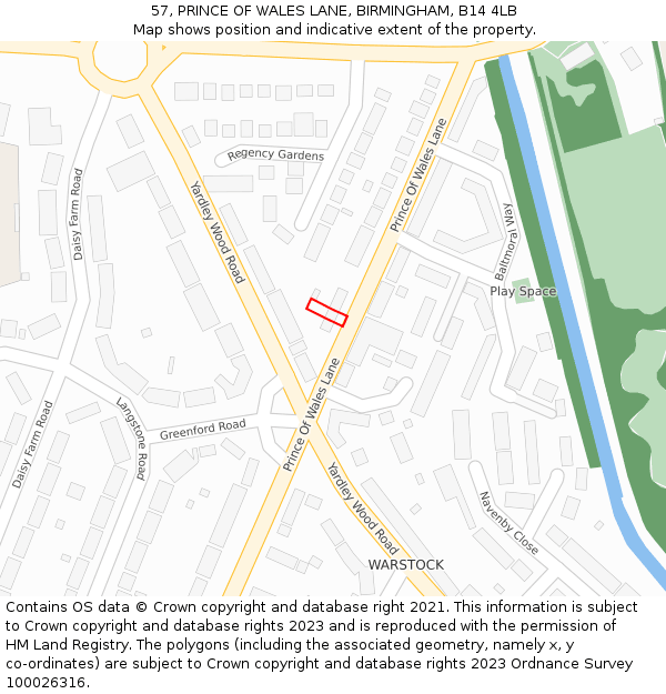 57, PRINCE OF WALES LANE, BIRMINGHAM, B14 4LB: Location map and indicative extent of plot