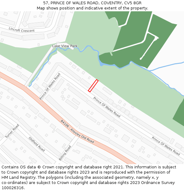 57, PRINCE OF WALES ROAD, COVENTRY, CV5 8GR: Location map and indicative extent of plot