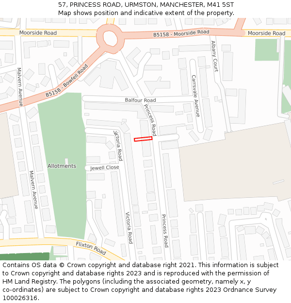 57, PRINCESS ROAD, URMSTON, MANCHESTER, M41 5ST: Location map and indicative extent of plot