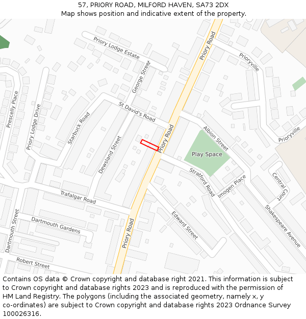 57, PRIORY ROAD, MILFORD HAVEN, SA73 2DX: Location map and indicative extent of plot
