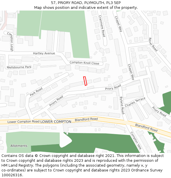 57, PRIORY ROAD, PLYMOUTH, PL3 5EP: Location map and indicative extent of plot