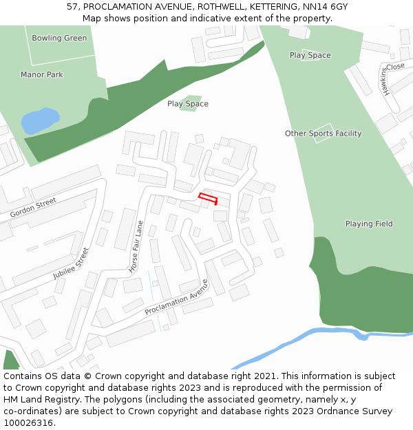 57, PROCLAMATION AVENUE, ROTHWELL, KETTERING, NN14 6GY: Location map and indicative extent of plot