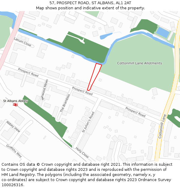 57, PROSPECT ROAD, ST ALBANS, AL1 2AT: Location map and indicative extent of plot