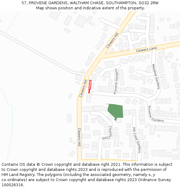 57, PROVENE GARDENS, WALTHAM CHASE, SOUTHAMPTON, SO32 2RW: Location map and indicative extent of plot