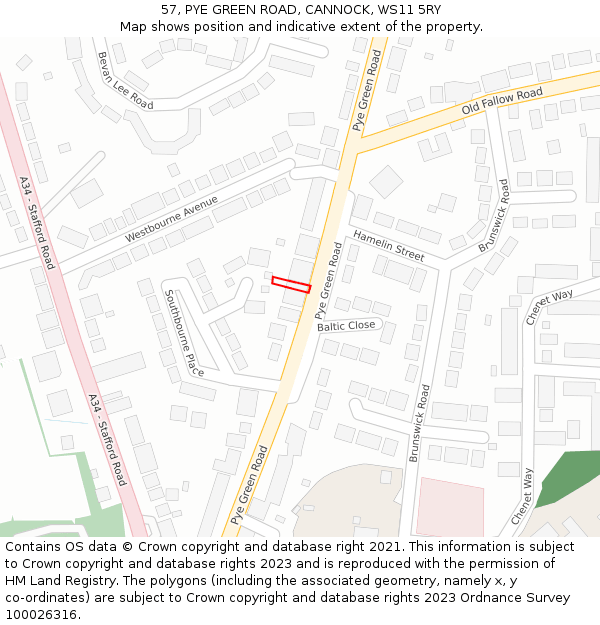 57, PYE GREEN ROAD, CANNOCK, WS11 5RY: Location map and indicative extent of plot