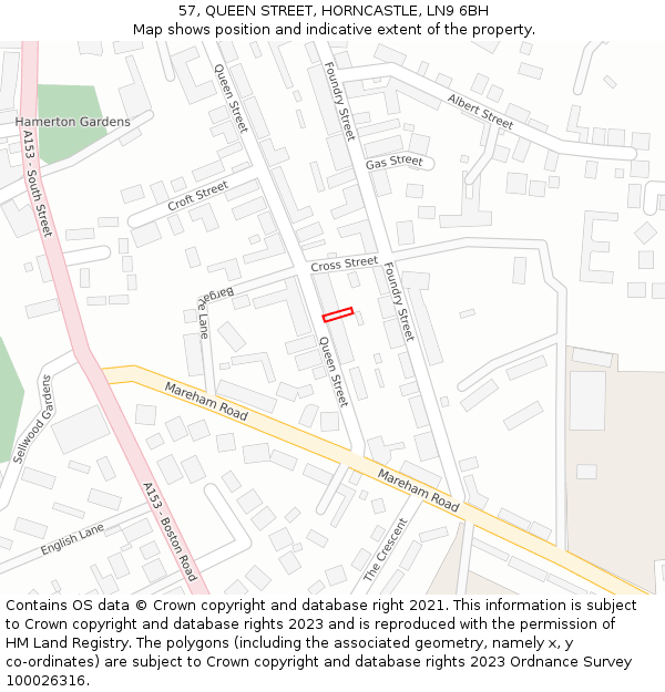 57, QUEEN STREET, HORNCASTLE, LN9 6BH: Location map and indicative extent of plot