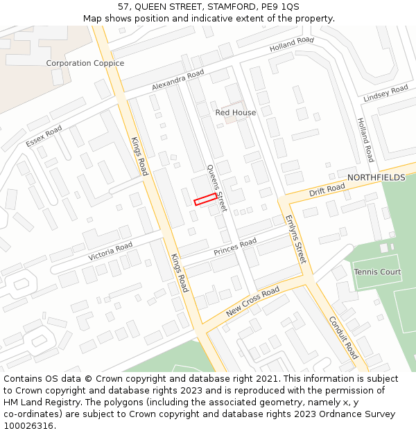 57, QUEEN STREET, STAMFORD, PE9 1QS: Location map and indicative extent of plot