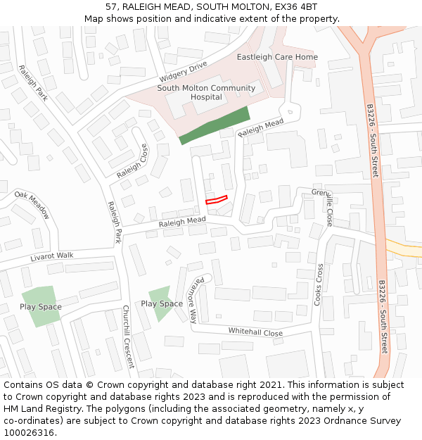 57, RALEIGH MEAD, SOUTH MOLTON, EX36 4BT: Location map and indicative extent of plot