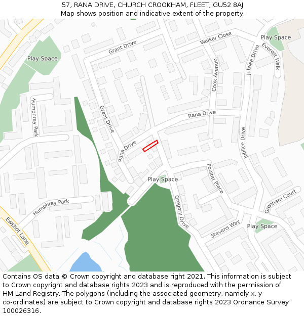 57, RANA DRIVE, CHURCH CROOKHAM, FLEET, GU52 8AJ: Location map and indicative extent of plot