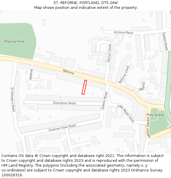 57, REFORNE, PORTLAND, DT5 2AW: Location map and indicative extent of plot