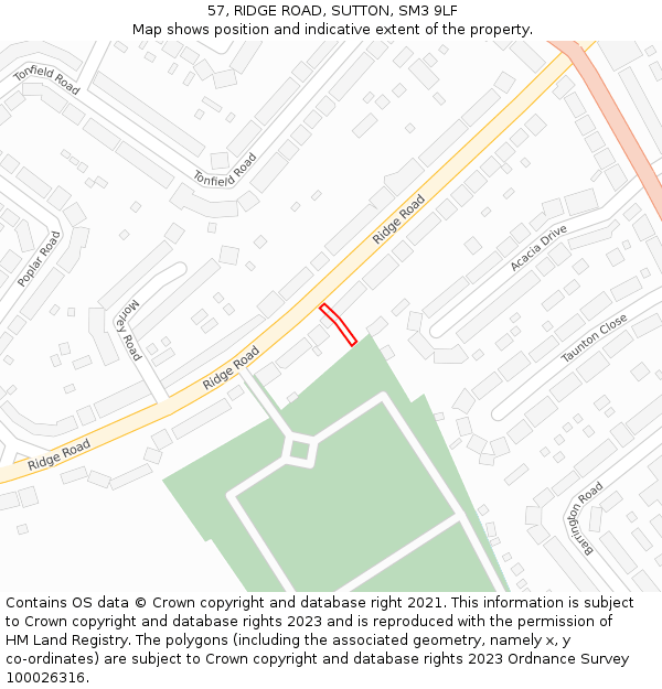 57, RIDGE ROAD, SUTTON, SM3 9LF: Location map and indicative extent of plot