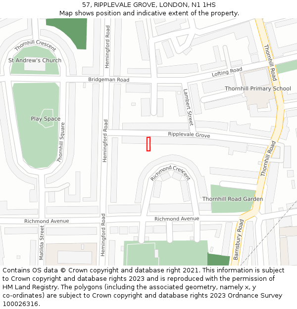 57, RIPPLEVALE GROVE, LONDON, N1 1HS: Location map and indicative extent of plot