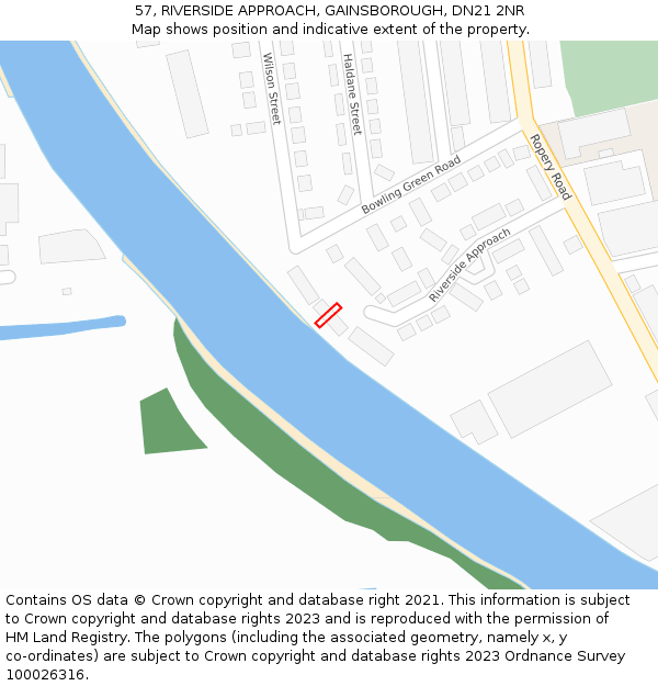 57, RIVERSIDE APPROACH, GAINSBOROUGH, DN21 2NR: Location map and indicative extent of plot