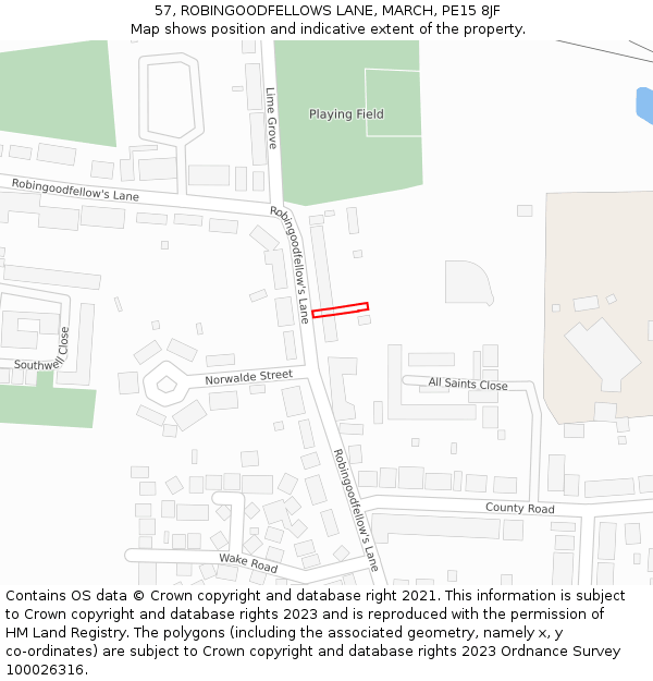 57, ROBINGOODFELLOWS LANE, MARCH, PE15 8JF: Location map and indicative extent of plot