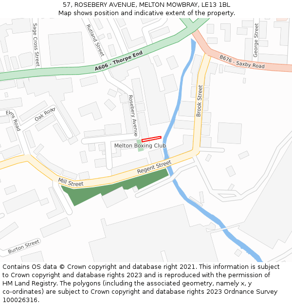57, ROSEBERY AVENUE, MELTON MOWBRAY, LE13 1BL: Location map and indicative extent of plot