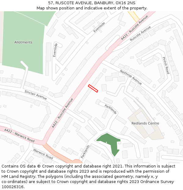 57, RUSCOTE AVENUE, BANBURY, OX16 2NS: Location map and indicative extent of plot